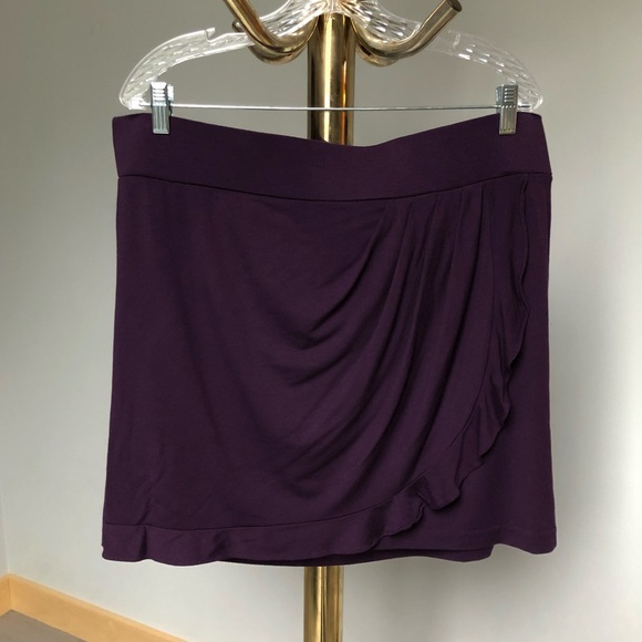 LOFT Purple Pull On Skirt with Flirty Side Ruffle Size XL - Picture 1 of 6